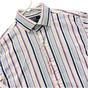 VTG polo Ralph Lauren shirt‎ Mens L Regent classic fit button up pink Stripes